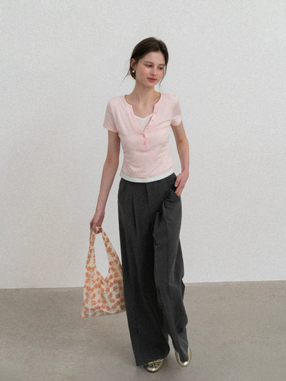 [In Stock] EGGKA Grey Elegant Flattering Casual Pants for Women, Spring/Summer Straight Leg Commuting Loose Fit Wide Leg Pants