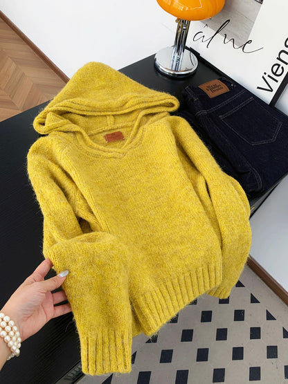 Korean style simple and gentle style hooded sweater women's autumn and winter lazy and relaxed feeling casual all-match pullover top