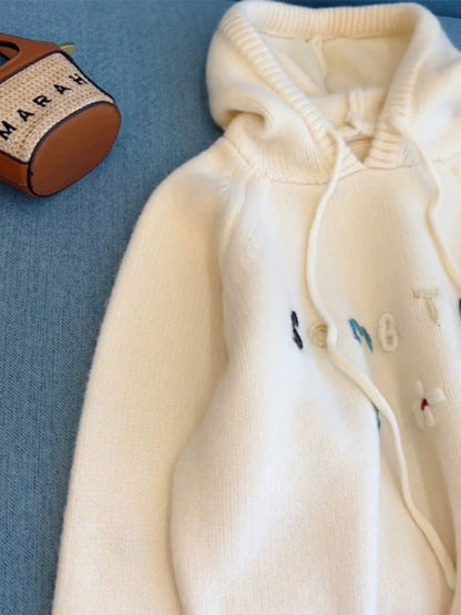 kk studio recommended ~ Korean letter embroidered hooded sweater for women autumn and winter inner wear outer wear knitted sweater