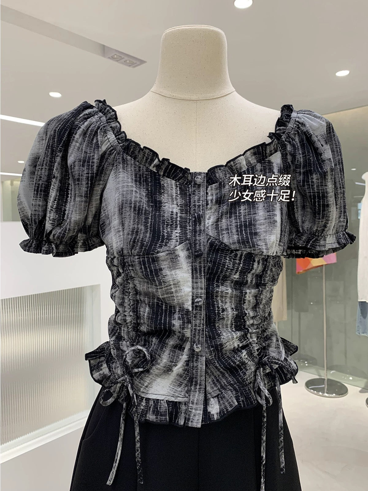 Clearance sale, no refunds or exchanges! Off-shoulder puff sleeves, slim waisted shirt, fashionable top Q03