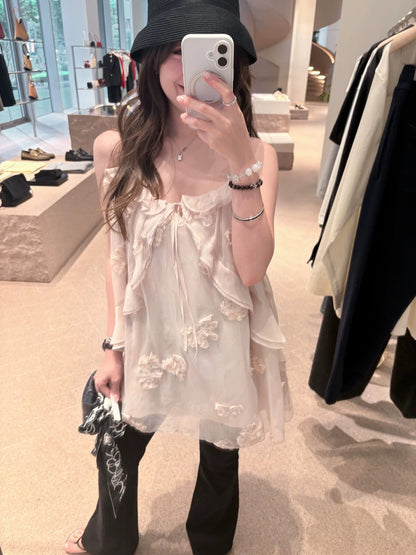 [In Stock] Exquisitely Beautiful Custom-Made Sequined Multi-Layer Petal Lace Camisole for Women
