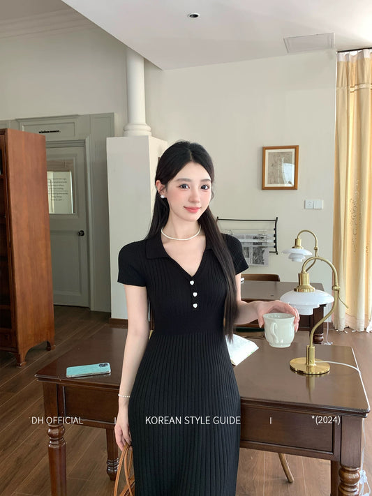 DH OFFICIAL Large Flower [Secret of Proportions] Surprisingly Beautiful Lines Woolen Long Dress Elegant and Slim