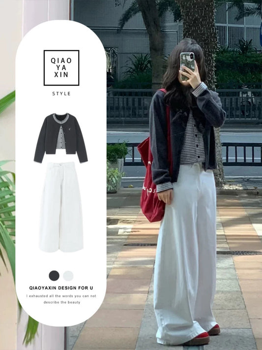 College Chanel style knitted cardigan suit for women in early autumn 2025, very good-looking temperament, super hot wear, a complete set