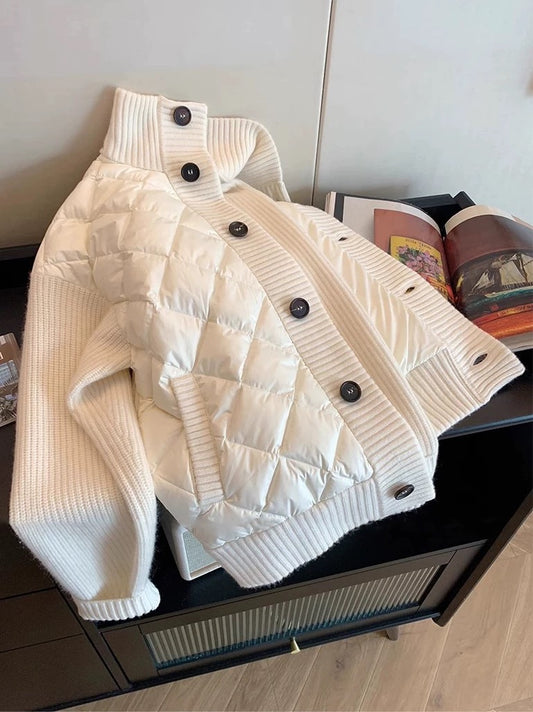 Autumn and winter fashionable high-end cotton-padded clothes for men and women ins Korean version of trendy brand sweaters with splicing design high-collar jackets