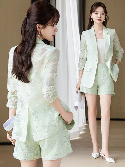 Black suit suit for women summer thin style goddess style casual professional wear printed suit shorts two-piece set