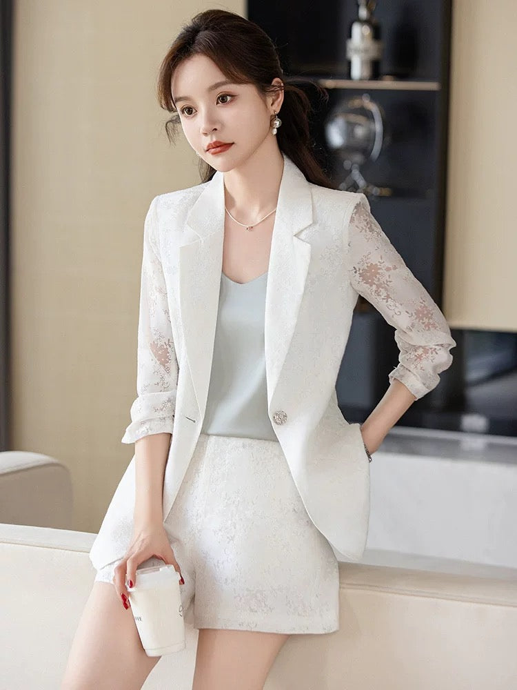Black suit suit for women summer thin style goddess style casual professional wear printed suit shorts two-piece set