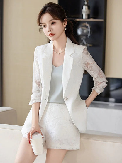 Black suit suit for women summer thin style goddess style casual professional wear printed suit shorts two-piece set