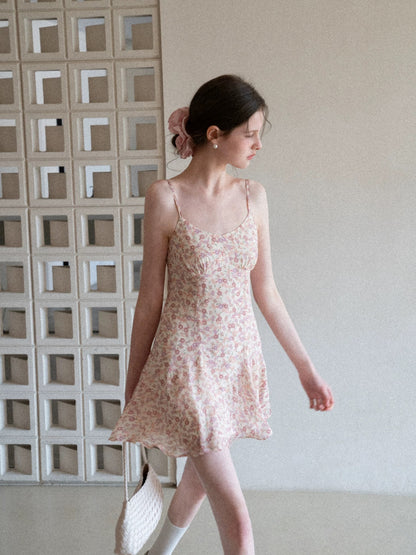 EGGKA French Tea Break Fresh Floral Print Sundress Women's Spring/Summer Elegant Slim Fit Sleeveless A-line Mini Skirt