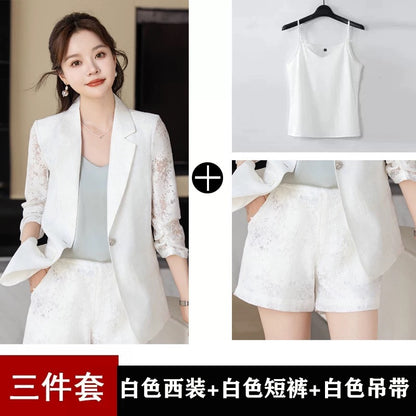 Black suit suit for women summer thin style goddess style casual professional wear printed suit shorts two-piece set