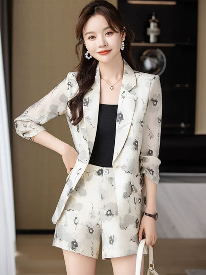 High-end suit suit for women 2024 summer new style printed design jacket casual suit shorts two-piece set