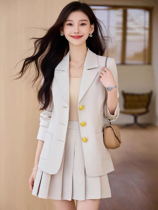 Obilan spring and autumn small blazer women's mid-length Korean style suit skirt pleated skirt high-end professional commuting