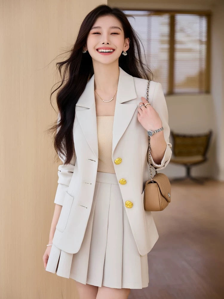 Obilan spring and autumn small blazer women's mid-length Korean style suit skirt pleated skirt high-end professional commuting