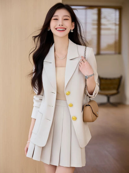Obilan spring and autumn small blazer women's mid-length Korean style suit skirt pleated skirt high-end professional commuting