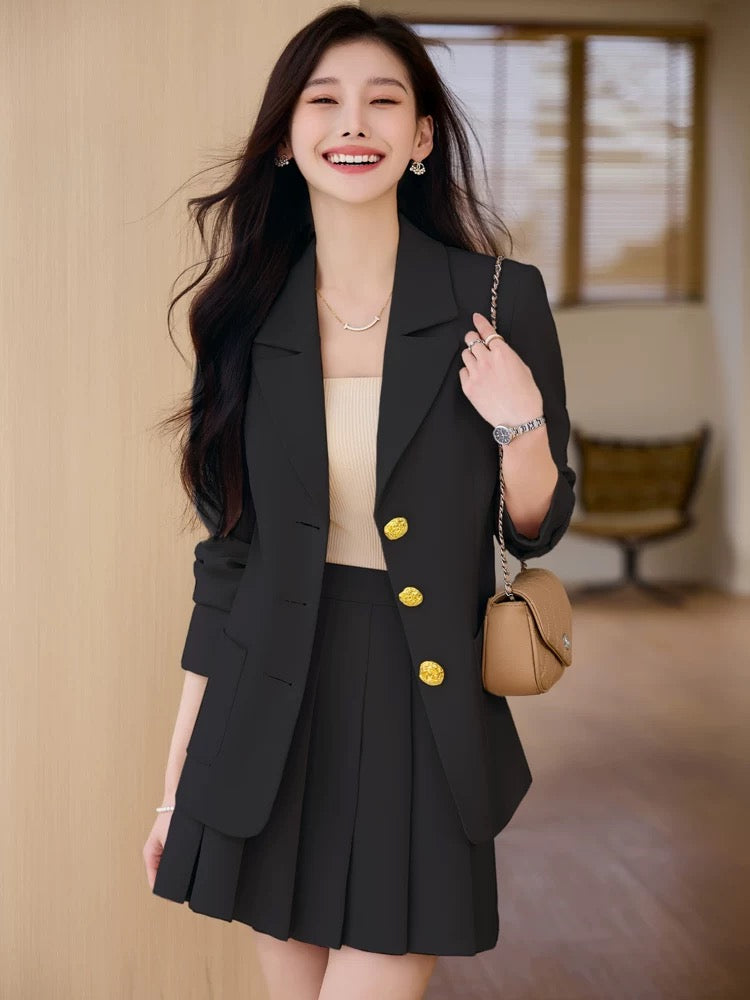 Obilan spring and autumn small blazer women's mid-length Korean style suit skirt pleated skirt high-end professional commuting