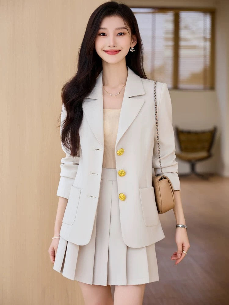 Obilan spring and autumn small blazer women's mid-length Korean style suit skirt pleated skirt high-end professional commuting