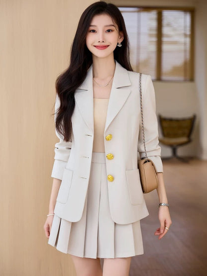 Obilan spring and autumn small blazer women's mid-length Korean style suit skirt pleated skirt high-end professional commuting