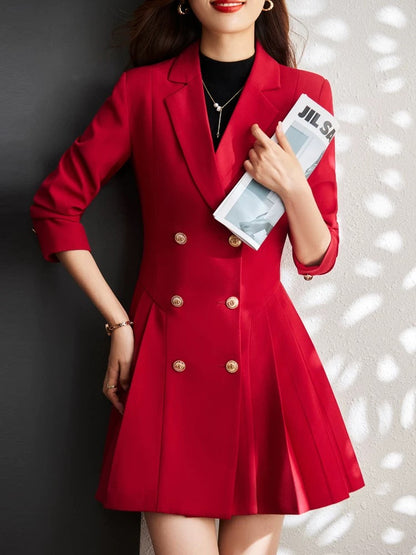 2024 new spring and autumn suit dress mid-length windbreaker pleated temperament female red French high-end autumn and winter
