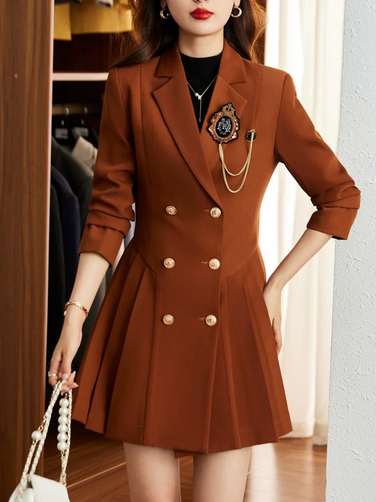 2024 new spring and autumn suit dress mid-length windbreaker pleated temperament female red French high-end autumn and winter