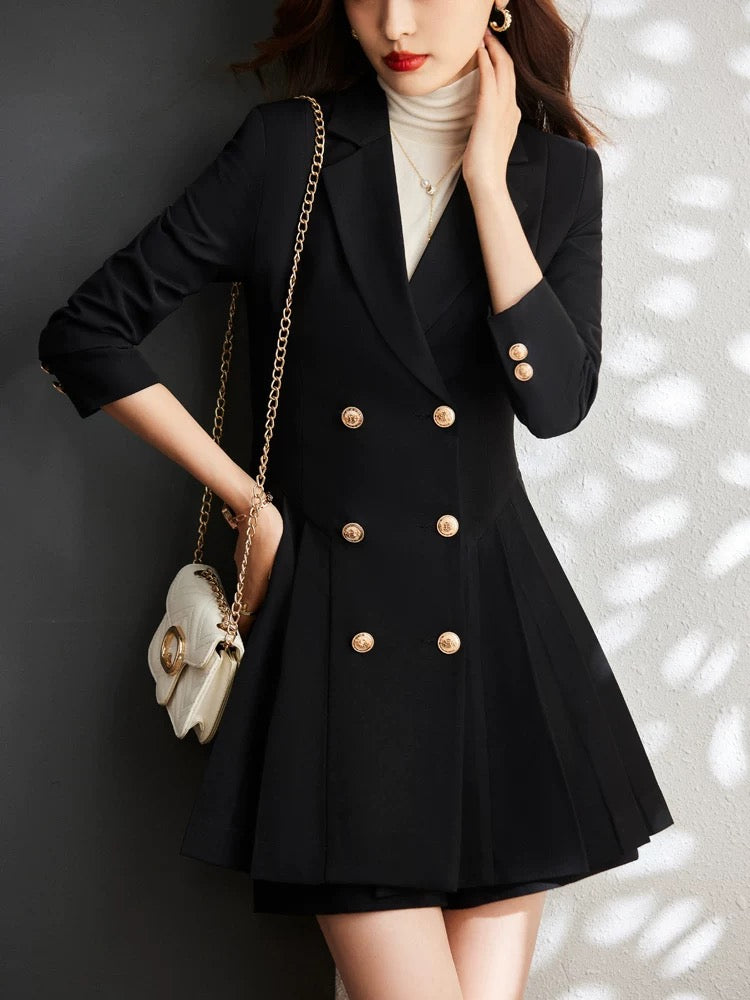 2024 new spring and autumn suit dress mid-length windbreaker pleated temperament female red French high-end autumn and winter