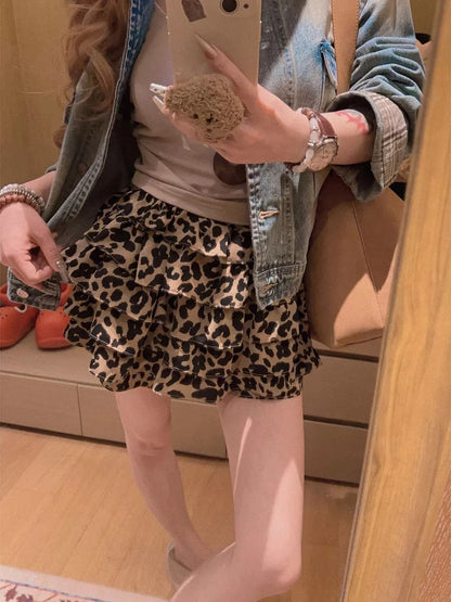 Yukiss [Leopard Print Aesthetics! Skirt Pants Without Revealing Pleasure / Layered Ruffle Mini Skirt/Cake Skirt]