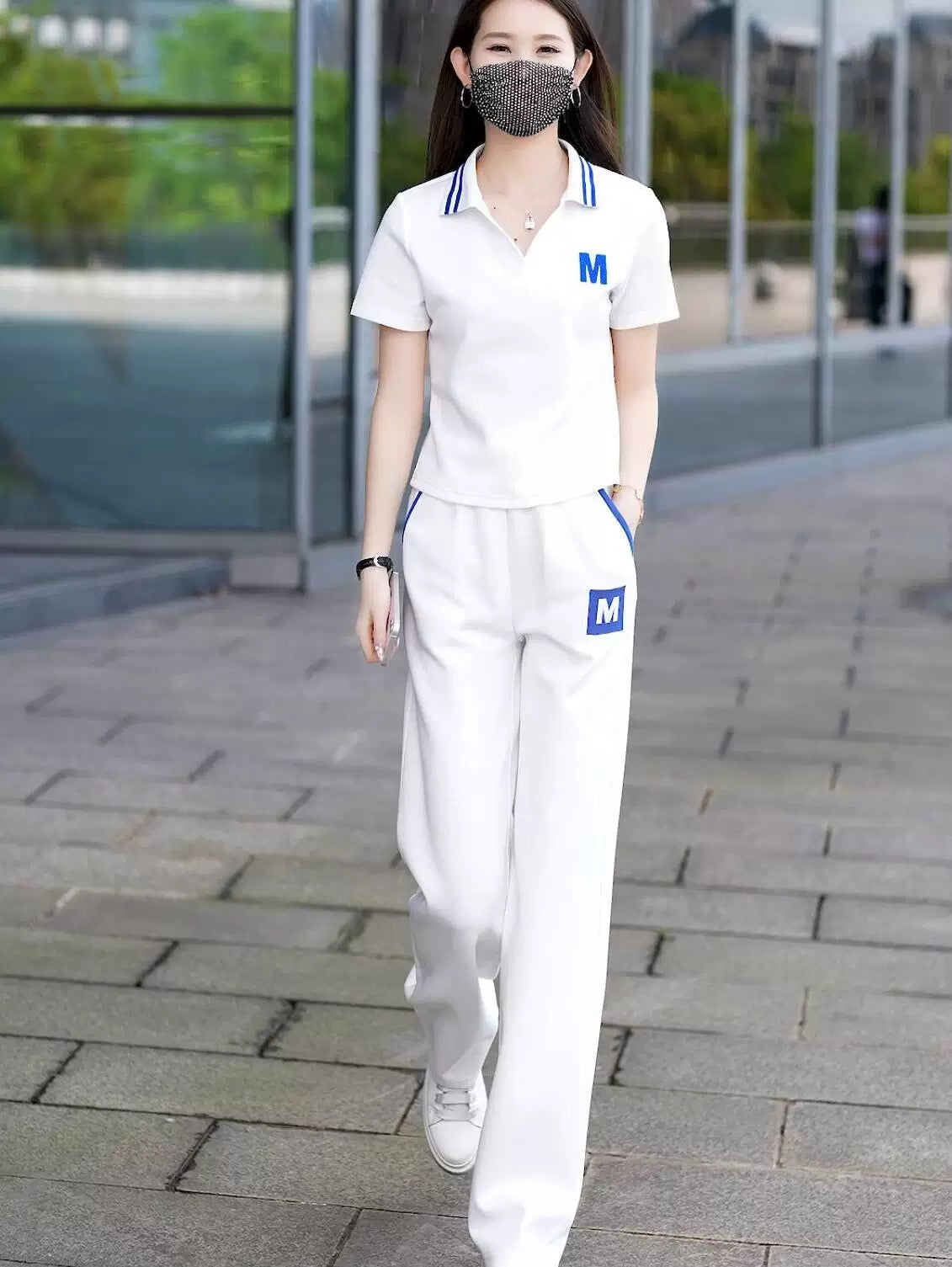 2025 summer new style lapel short-sleeved straight trousers casual sports suit female stylish age-reducing fashion two-piece suit
