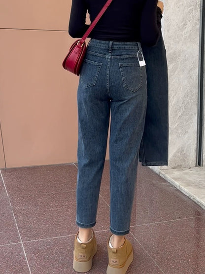 Women's plus size harem jeans are loose, slimming and fat, covering the flesh and crotch, pear-shaped figure, high-waisted stretch daddy pants