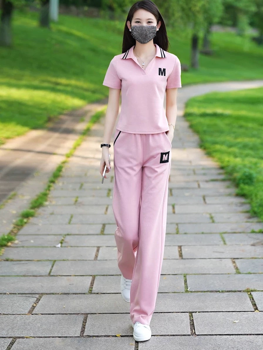2025 summer new style lapel short-sleeved straight trousers casual sports suit female stylish age-reducing fashion two-piece suit