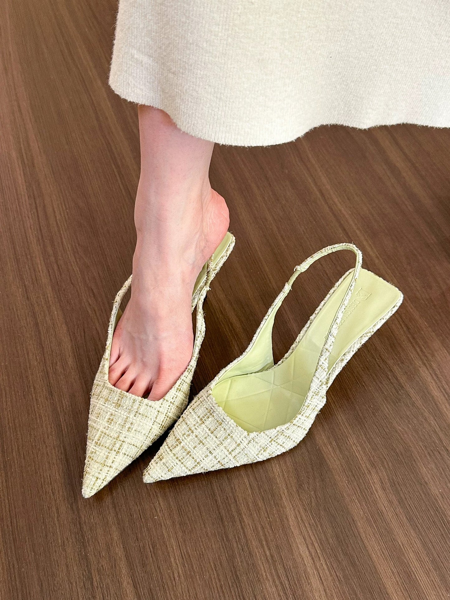 elingstudio's high-end fragrance! Sea Salt Blue Pointed Toe High Heel Sandals Women's Hollow Back Half Toe Shoes