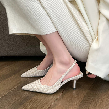 elingstudio's high-end fragrance! Sea Salt Blue Pointed Toe High Heel Sandals Women's Hollow Back Half Toe Shoes