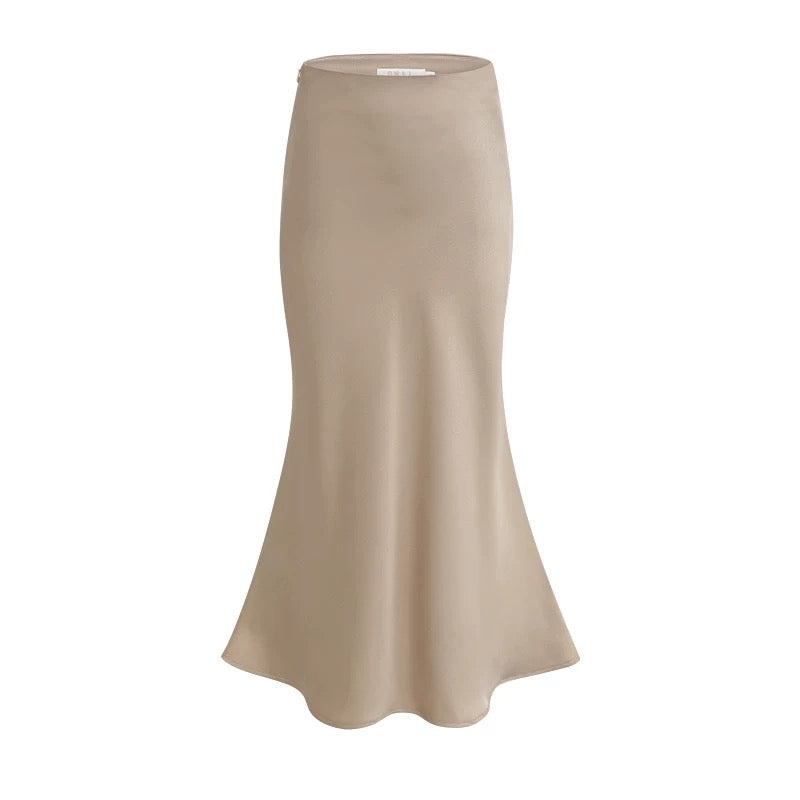Lin Guanguan champagne imitation acetate satin skirt fishtail skirt a-line long skirt white drape hip skirt