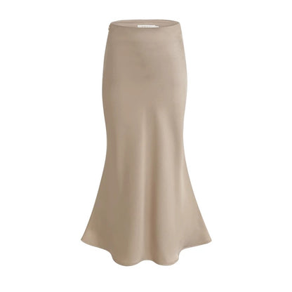 Lin Guanguan champagne imitation acetate satin skirt fishtail skirt a-line long skirt white drape hip skirt