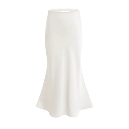 Lin Guanguan champagne imitation acetate satin skirt fishtail skirt a-line long skirt white drape hip skirt