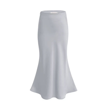 Lin Guanguan champagne imitation acetate satin skirt fishtail skirt a-line long skirt white drape hip skirt