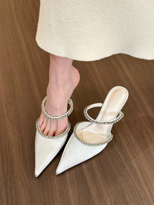 elingstudio is so beautiful! Rhinestone shallow pumps for women spring pointed toe stiletto half slippers for women
