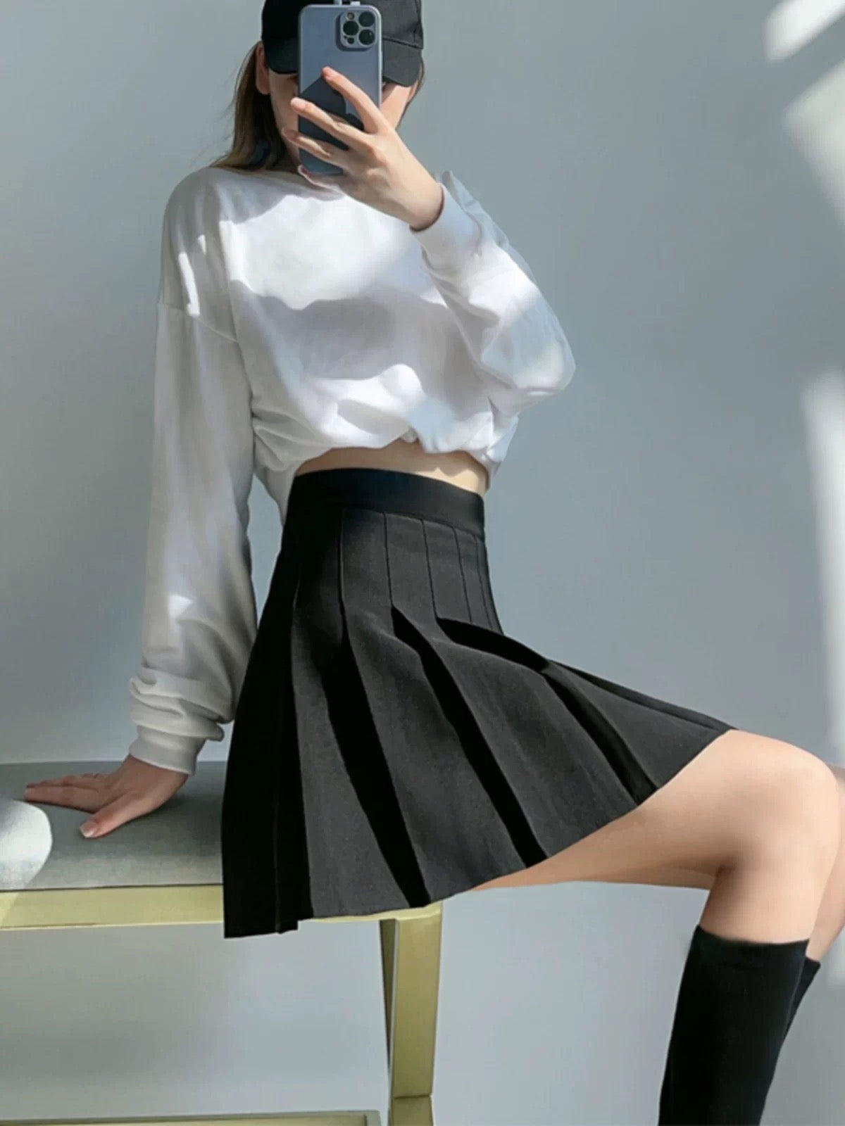 Pleated skirt women's summer short skirt 2024 new large size high waist slim a-line short jk suit material skirt