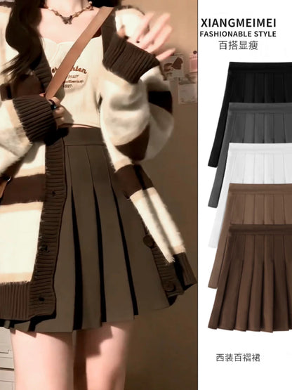 Pleated skirt women's summer short skirt 2024 new large size high waist slim a-line short jk suit material skirt