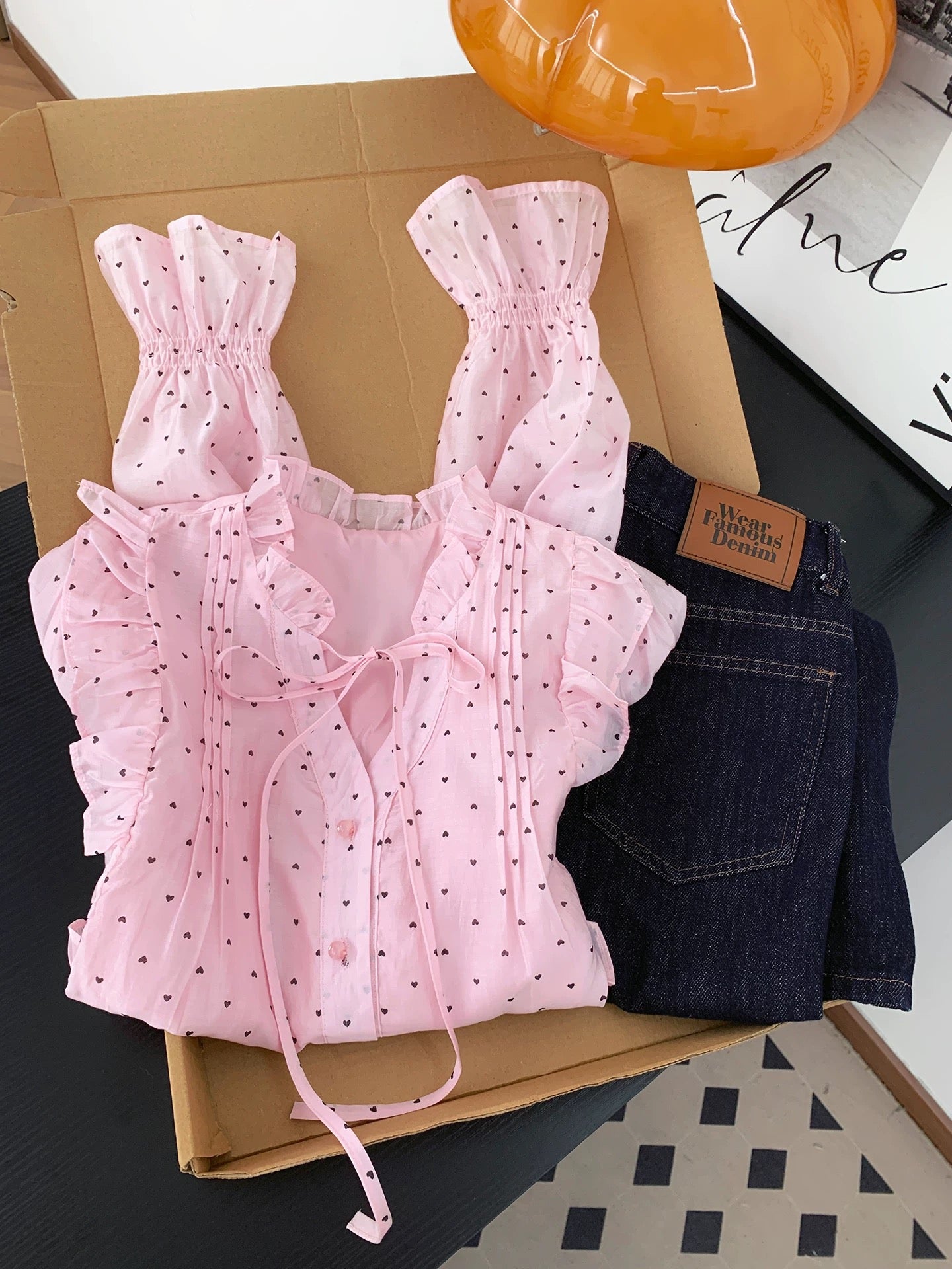 French sweet and gentle style heavy pleated polka dot shirt women's spring and autumn design loose long-sleeved shirt top