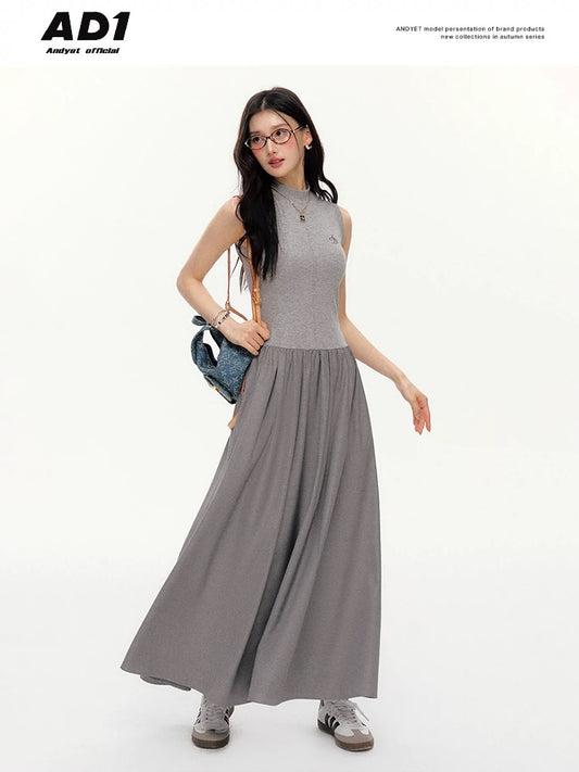 ANDYET AD1 Original Sleeveless Dress Women's Turtleneck Solid Color Slim Fit Commuting Temperament Vest Long Skirt