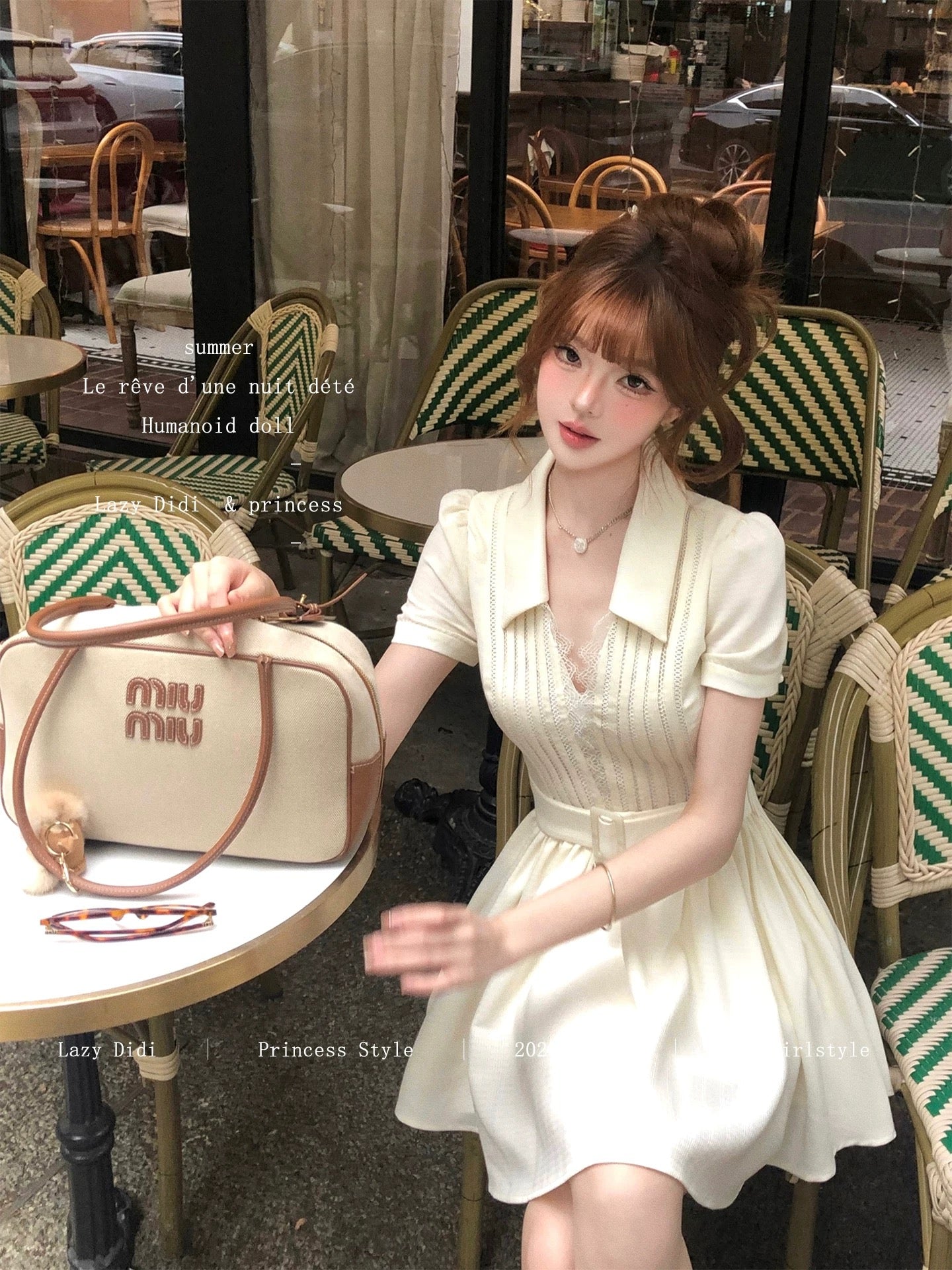 Lazy Didi Strolls Through Paris: A Heavy-Duty Deconstructed Textured Dress with a French High-End Bamboo V-Neck