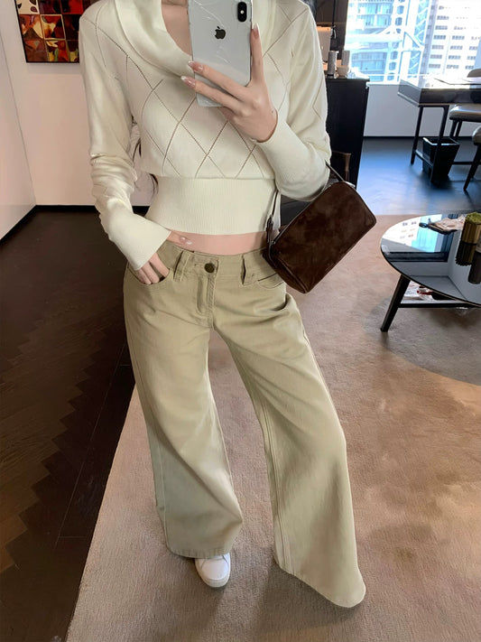 GYOKUU [Fashion Trend] 2026 Spring/Summer Khaki Straight Leg Jeans