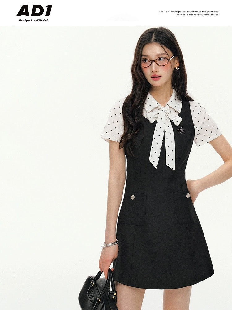 ANDYET AD1 original polka dot shirt women's summer French retro commuting loose casual streamer short-sleeved top