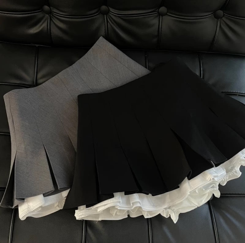 Summer new versatile short skirt for women with layered splicing ruffled high-waisted pleated skirts