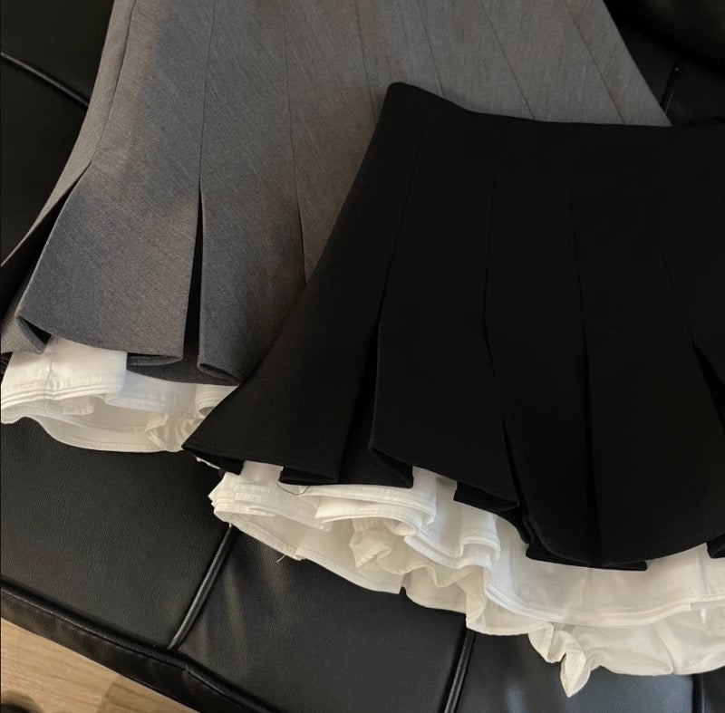 Summer new versatile short skirt for women with layered splicing ruffled high-waisted pleated skirts