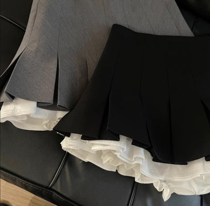 Summer new versatile short skirt for women with layered splicing ruffled high-waisted pleated skirts