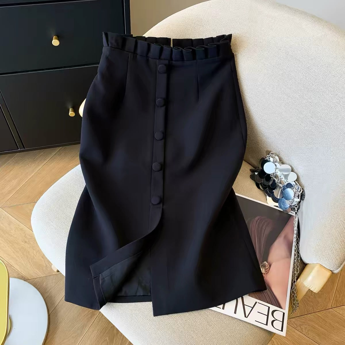 Women's Sophisticated Commuter Suit-Style Straight Skirt – Summer 2026 New Arrival: Elegant High-Waisted Design with a Tulip-Style Waist Detail