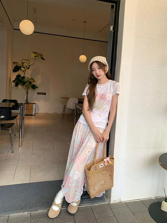 CCKOK Shell Flower Real Two-piece Transparent T-shirt 2025 Summer New Pure Desire Careful Design Short Sleeve Women