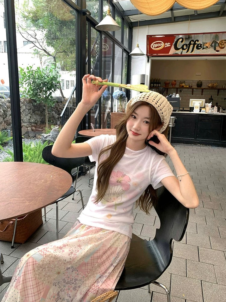CCKOK Shell Flower Real Two-piece Transparent T-shirt 2025 Summer New Pure Desire Careful Design Short Sleeve Women