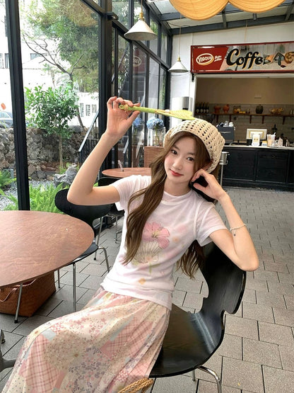 CCKOK Shell Flower Real Two-piece Transparent T-shirt 2025 Summer New Pure Desire Careful Design Short Sleeve Women