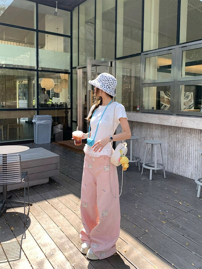 CCKOK Back puppy embroidered skirt slim shoulder T-shirt 2025 summer new niche short-sleeved women