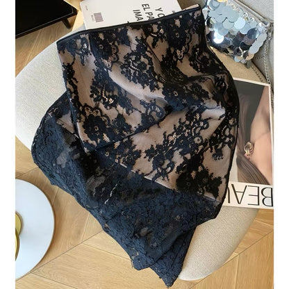 Women's Elegant Black Lace Skirt – Premium Design, Slim-Fit, Cut-Out Detail, A-Line/Straight Silhouette (Summer 2026)